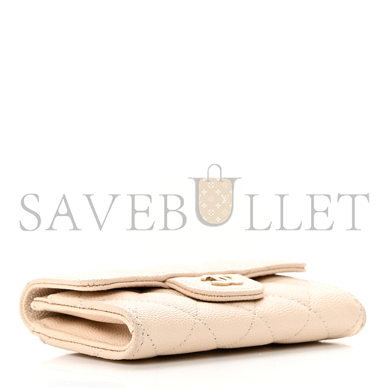 Ch*el caviar quilted flap card holder wallet light beige ap0214 (11.3*7.5*2.5cm)